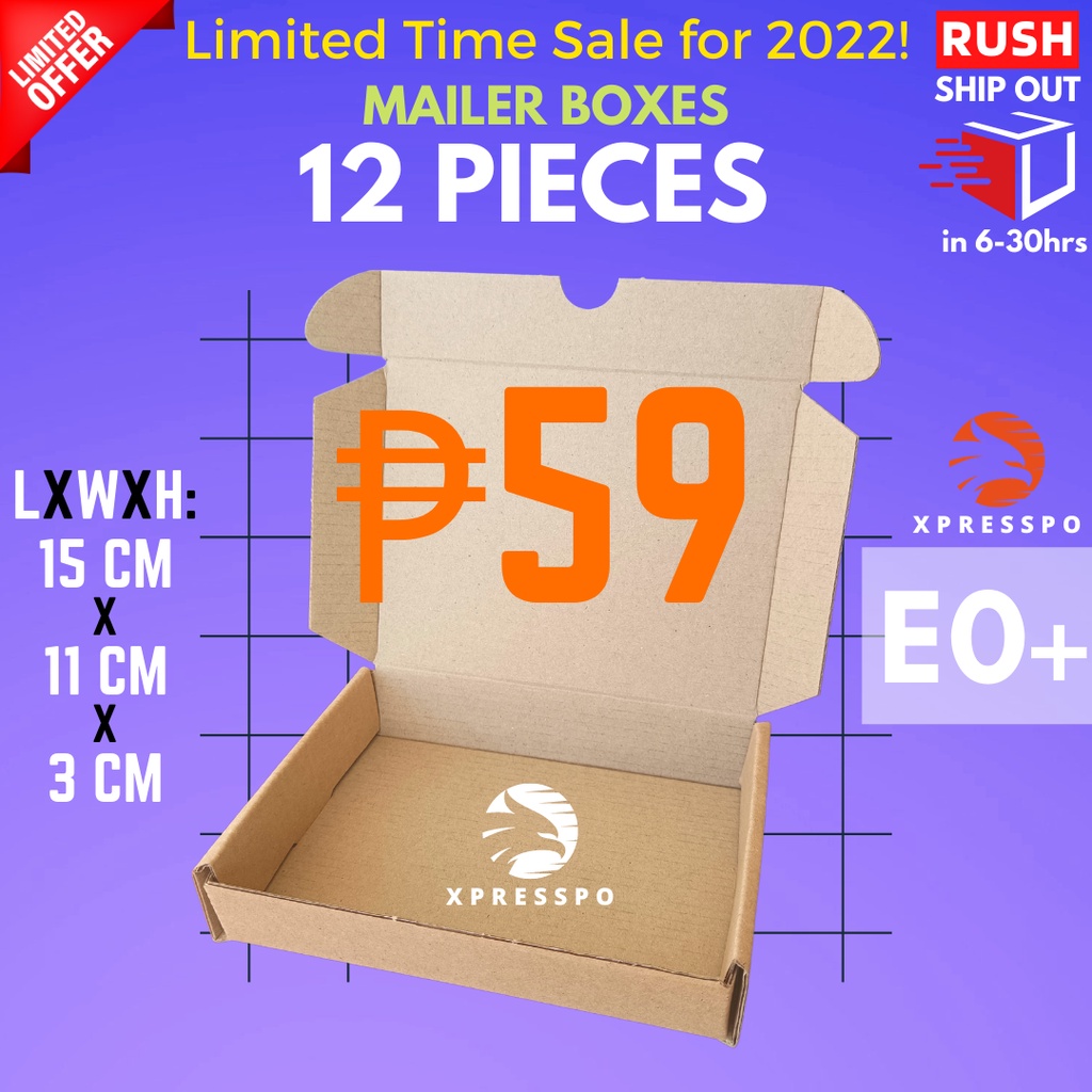 (SALE!) 12pcs E0+, Mailer Boxes RUSHED DROP-OFF | [15x11x3 cm] Carton ...