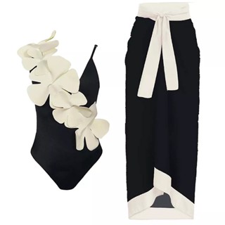 Women's Solid Color Sling One-piece Swimsuit & Beach Skirt DUNEA