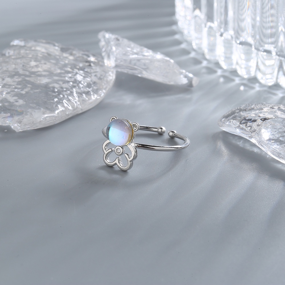 Moonlight Stone Bear Ring Open Ring New Cute Zircon Bear Ring_voghion.com