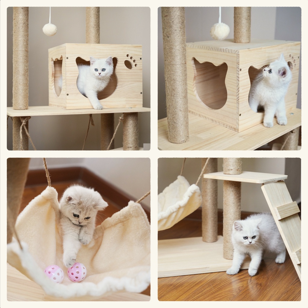 Beige Large Cat Condo tower Cat House Cat Climbing Framecament Cat Climbing  Board Toy Cat HammocK #8