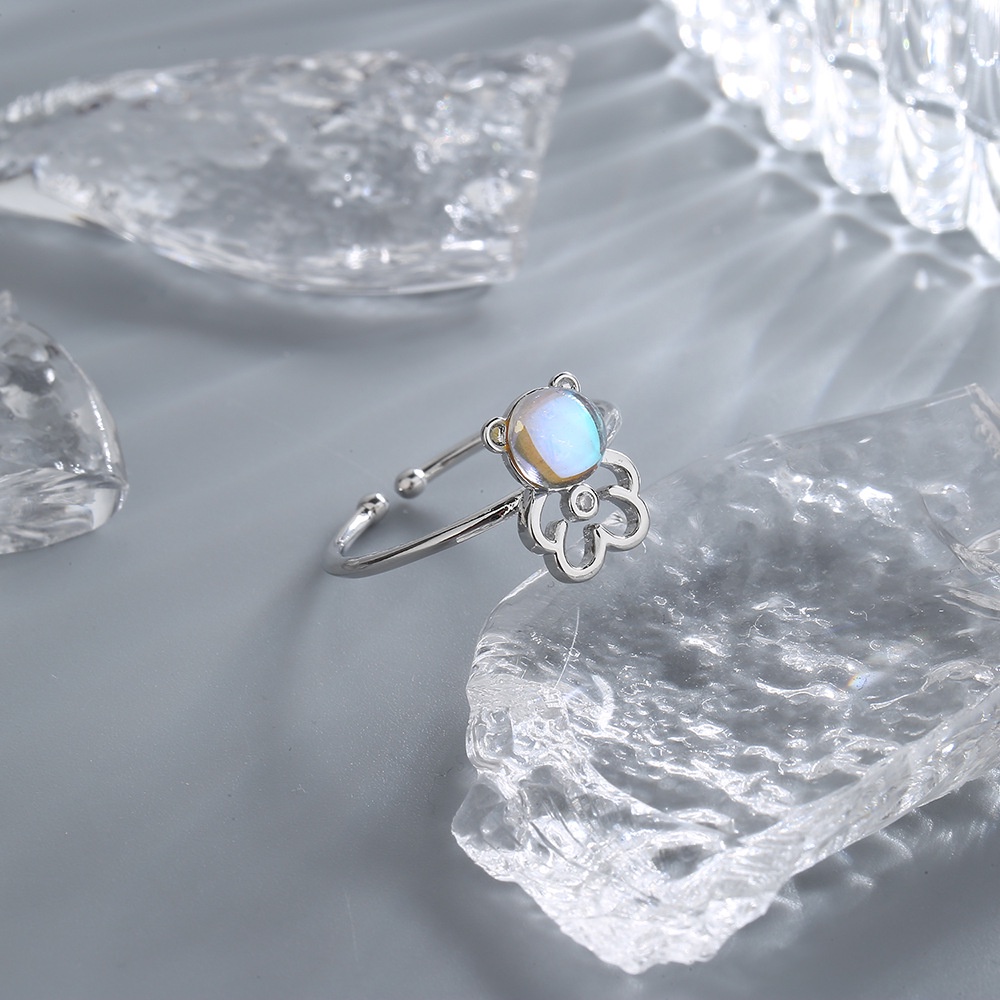 Moonlight Stone Bear Ring Open Ring New Cute Zircon Bear Ring_voghion.com