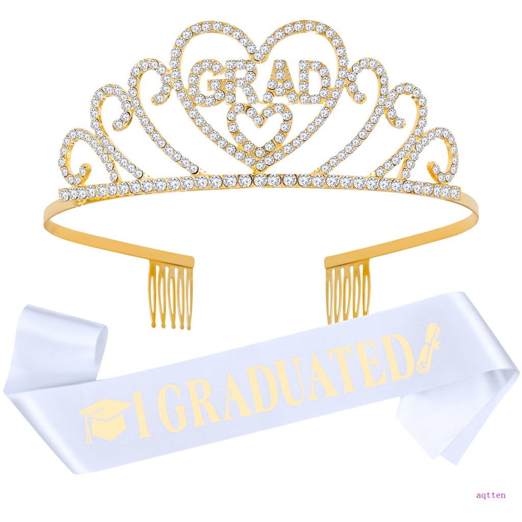 Aqtten Graduated Satin Sash Gold Glitter Crown for Graduation Party ...