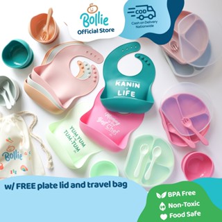 Bollie Baby Poon 5pcs Silicone Feeding Set (Suction Plate, Spoon and Fork, Bowl, Bib)