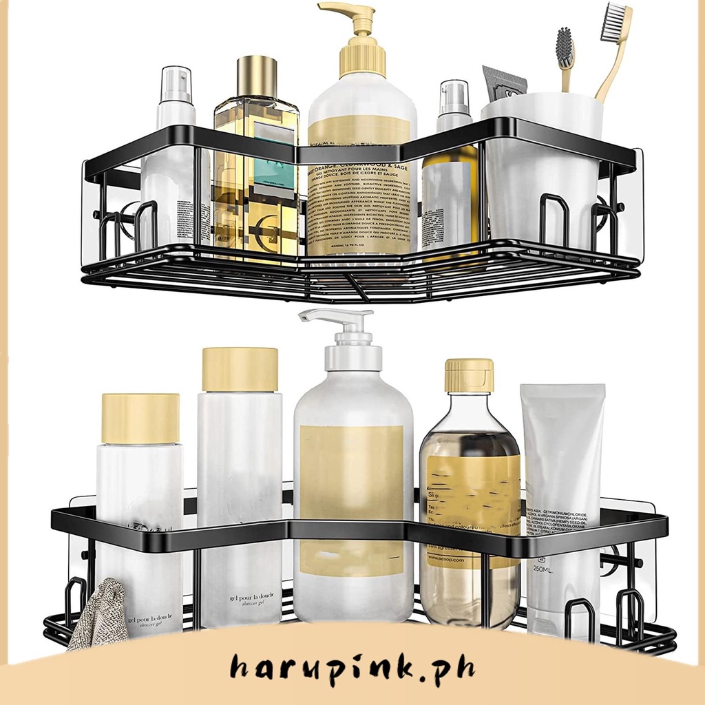 2 Pcs Shower Caddy Corner Shelf with Hooks No Drilling Wall Mounted