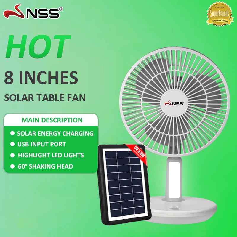 NSS Solar fan 8 inch Desk Electric Fan Small folding fan with USB