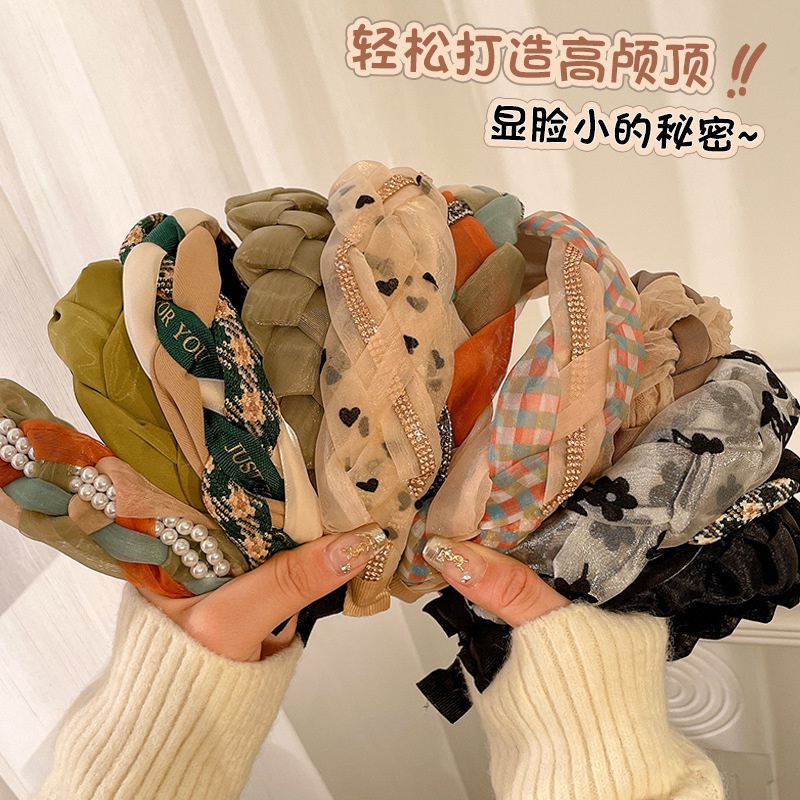 French Woven Plaid Hair Band for Girl's Summer Hair Compression Shampoo