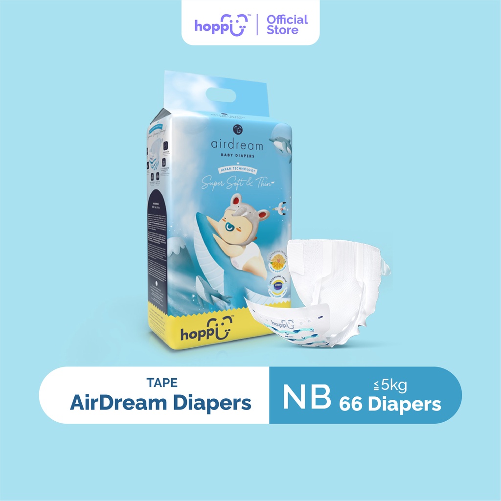Hoppi AirDream Tape Diapers 66's (NEWBORN) Pack of 1