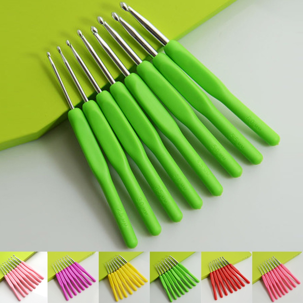 Set of 8 Knitting Crochet Tool Set with Soft Handle Aluminum Hook