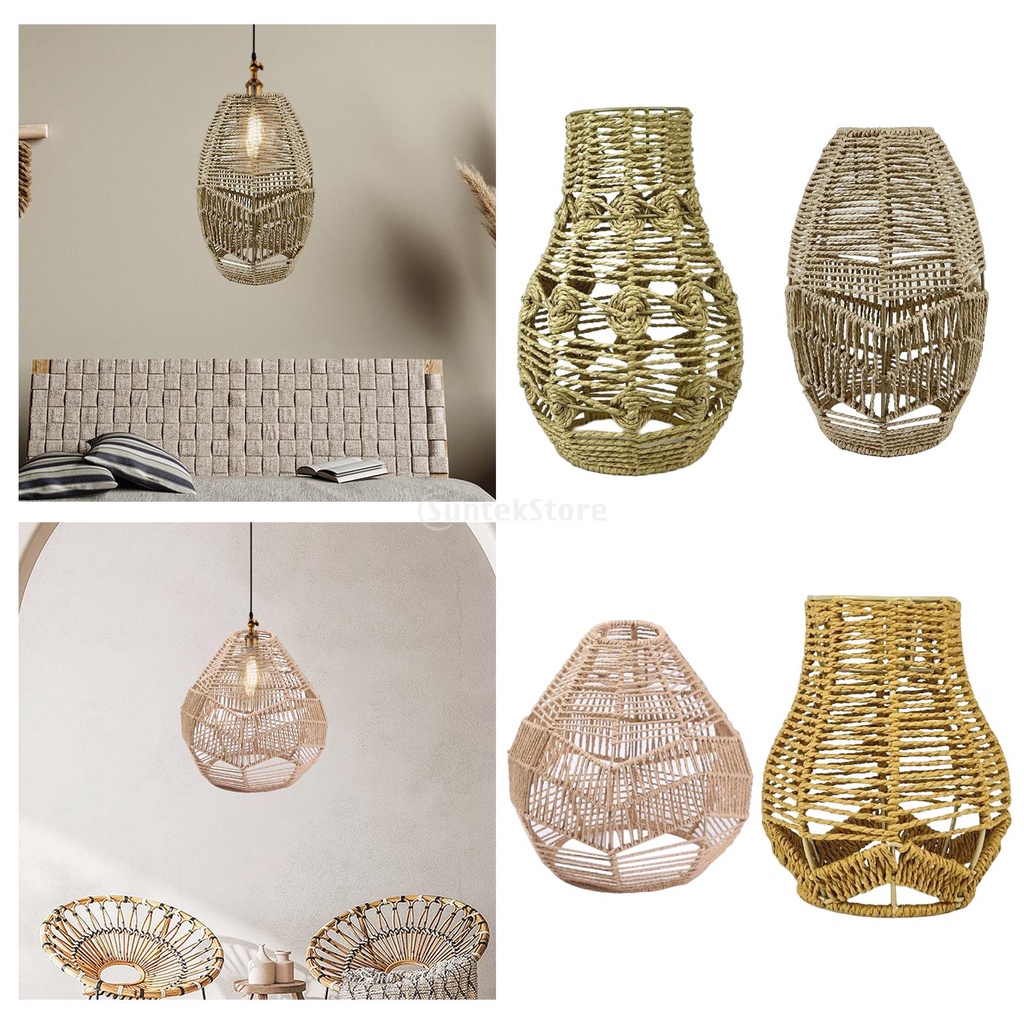 Natural Rattan Pendant Light for Kitchen Island, Woven Rope Lamp Shade