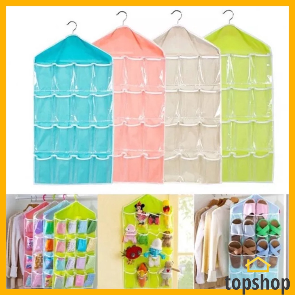 16 Pockets Hanging Storage Organizer Socks Bra Underwear Holder