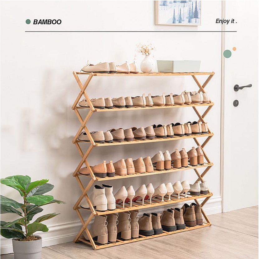Bamboo Shoe Rack Organizer Wooden Storage Shelves Stand Shelf 5/6 Layer ...