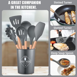 Silicone Kitchen Cooking Utensils Set 12PCS Essentials Baking Kitchen Tools Nonstick Cookware Heat #3