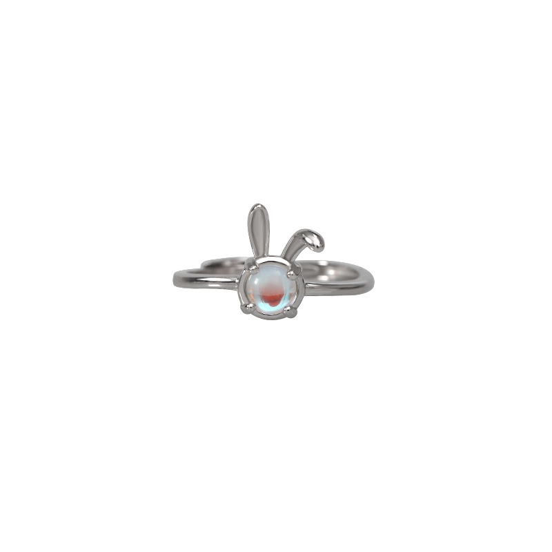 Moonlight Stone Rabbit Ring S925 Silver Animal Open Ring_voghion.com