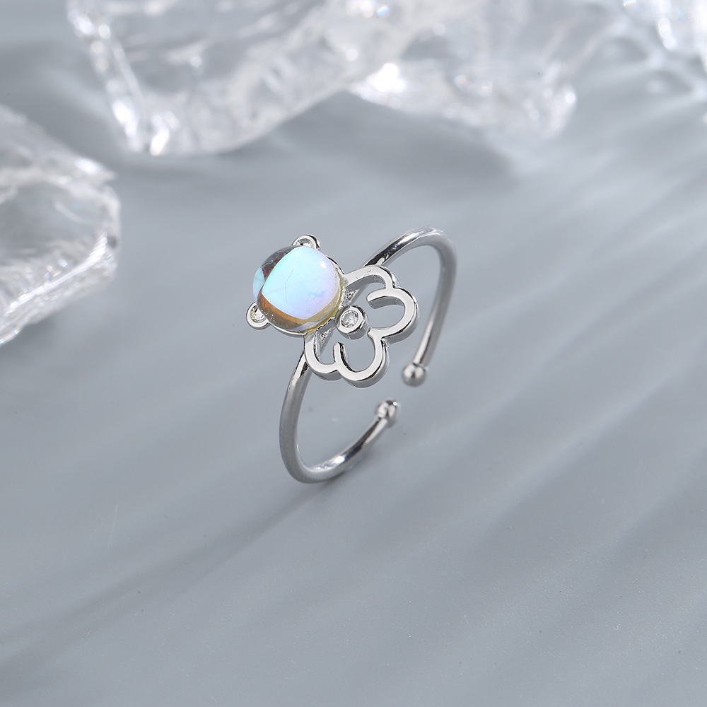 Moonlight Stone Bear Ring Open Ring New Cute Zircon Bear Ring_voghion.com