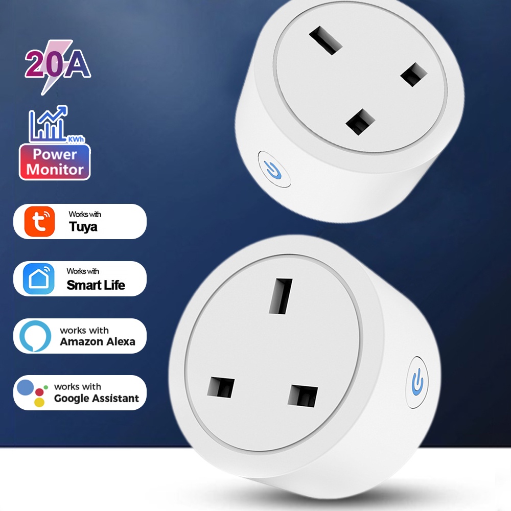 Smart Home Smart Socket Uk Voice Control Smart Socket Outlet 20a Timing Function Wifi Smart Plug Power Monitor Smart Life App Remote Control — view 6