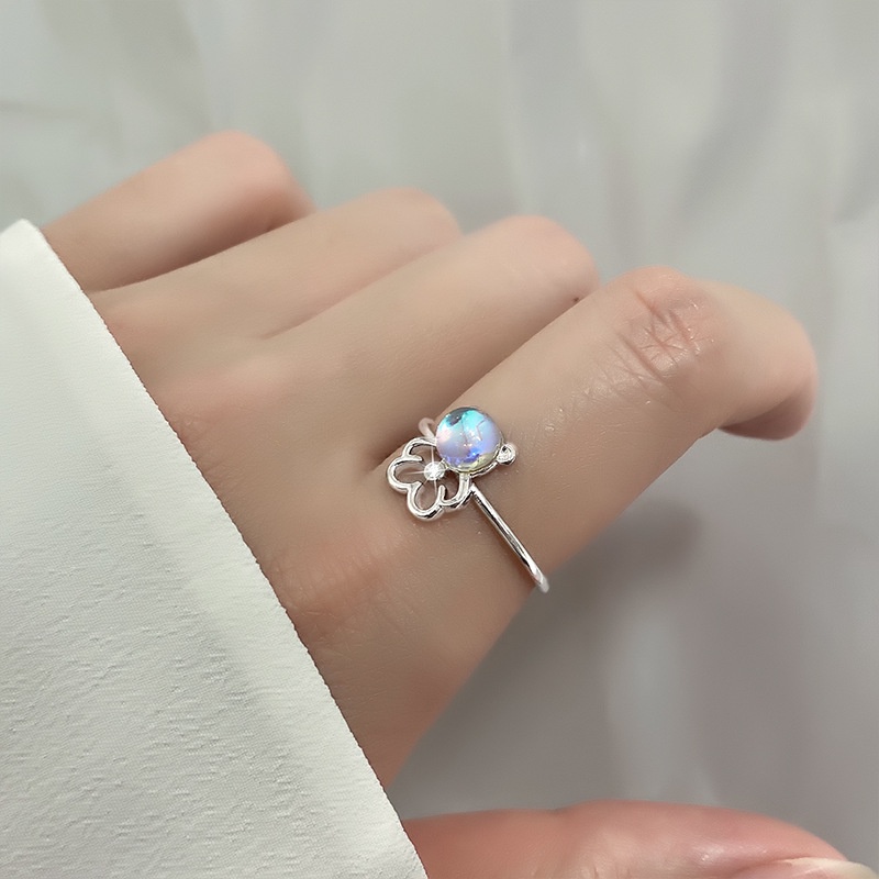 Moonlight Stone Bear Ring Open Ring New Cute Zircon Bear Ring_voghion.com