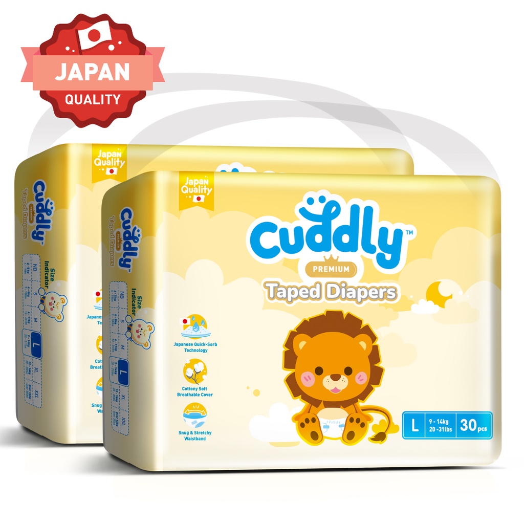NEW Cuddly Premium Tape Japanese Baby Diaper LARGE 30pcs x 2Pack