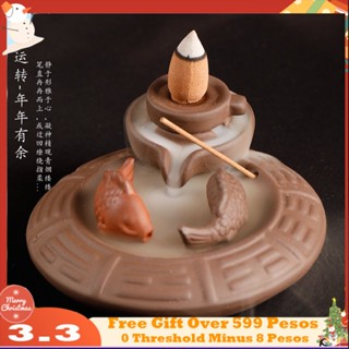 CERAMIC FISH OF PROSPERITY SMOKE BACKFLOW INCENSE BURNER W/ FREE 1 PACK INCENSE CONE (50PCS)