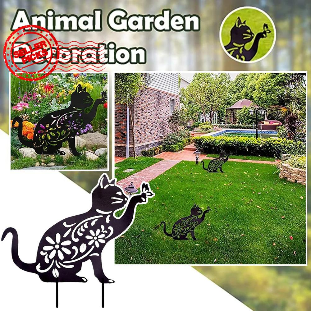 Outdoor Kitten Metal Stake Garden Cat Ornament Figure Decoration Art