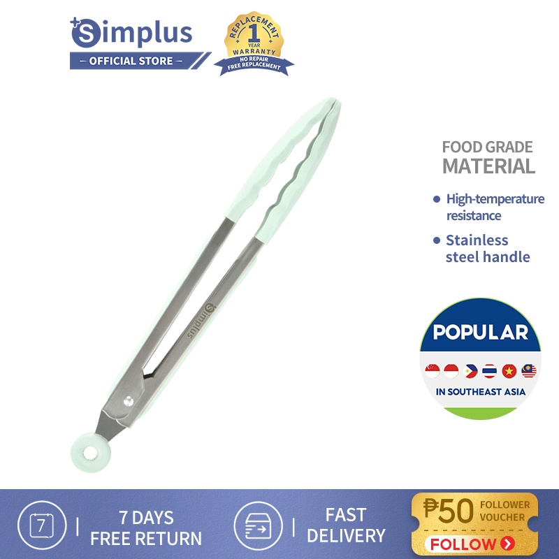 Simplus Silicone Food Tweezer Stainless Steel Handle Utensil Clip Non