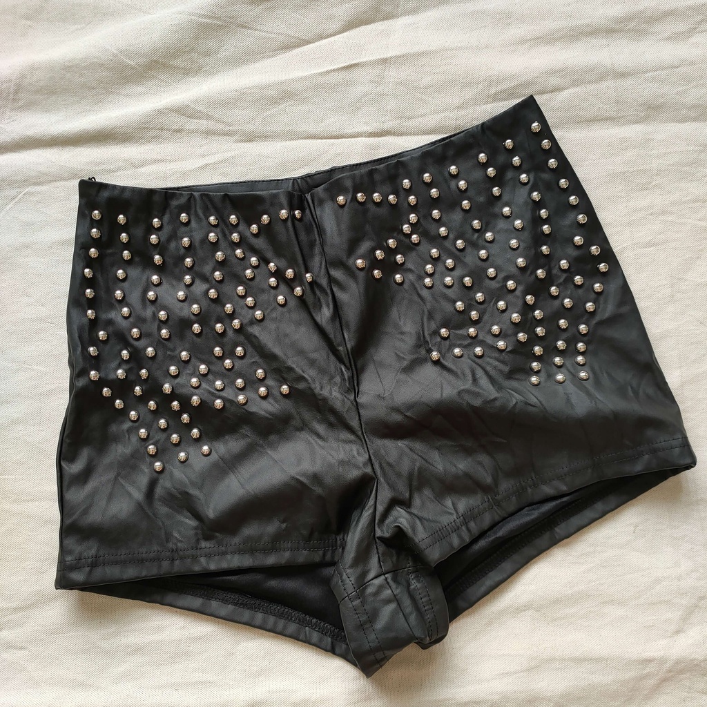 Black Pleather with SIlver Beads Shein Short Shorts | Shopee Philippines