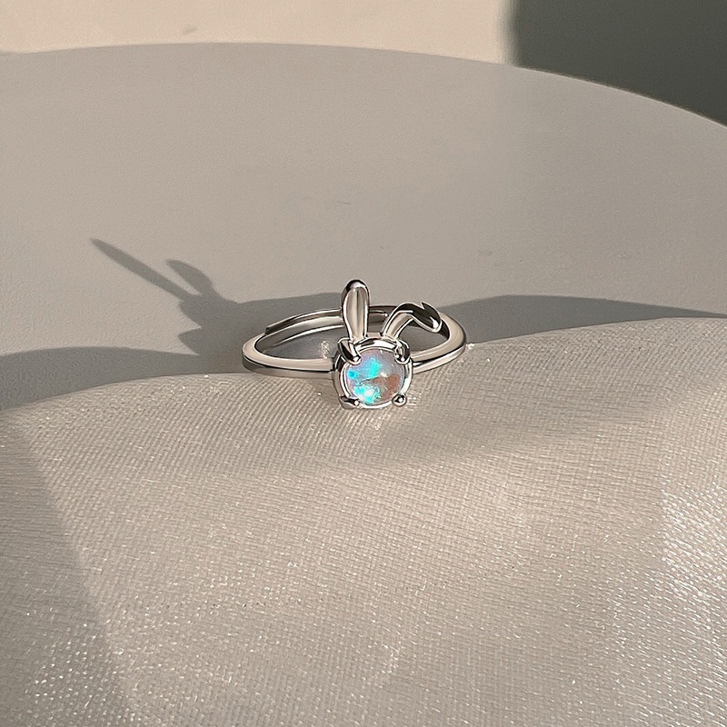 Moonlight Stone Rabbit Ring S925 Silver Animal Open Ring_voghion.com