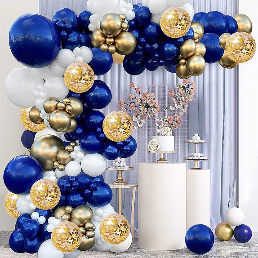 158pcs Midnight Blue White Metallic Gold Balloon Garland Navy/Ink Blue