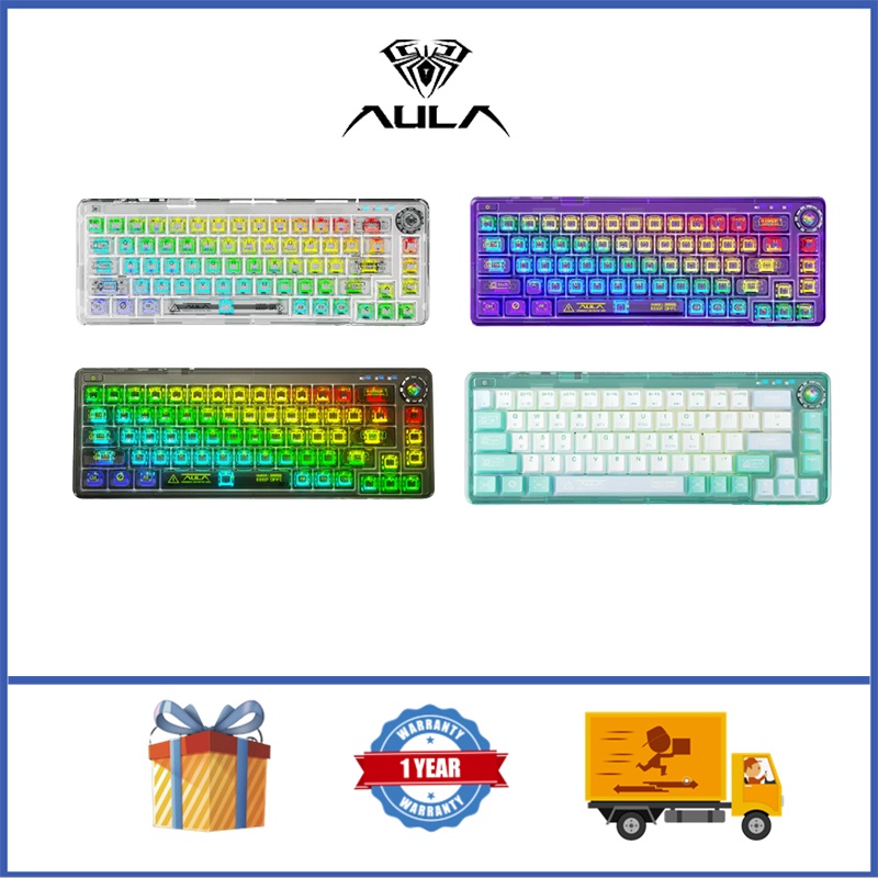 AULA F68 Wireless Bluetooth Mechanical Keyboard 68 Keys RGB Transparent ...