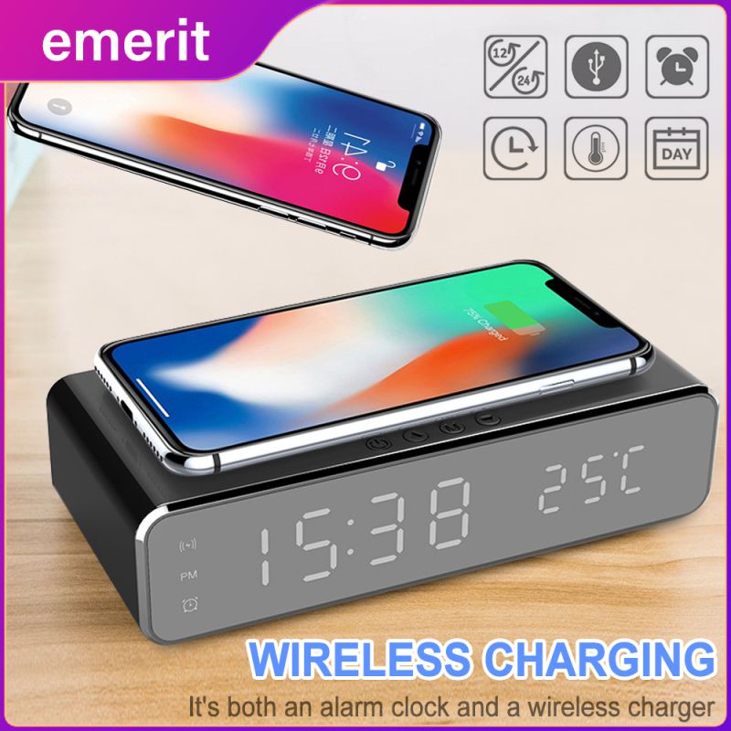 Led Electric Alarm Clock With Phone Charger Portable Wireless Desktop