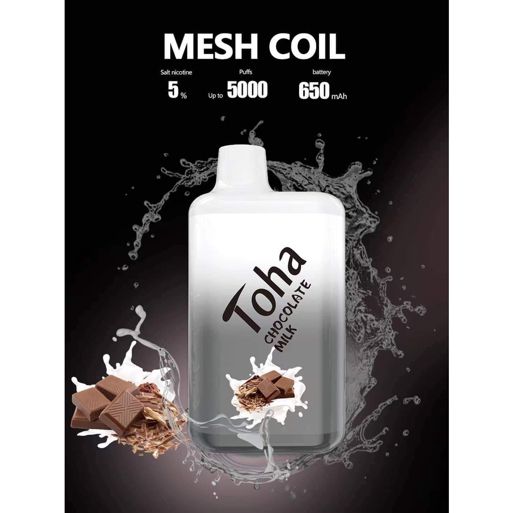 Toha 5000 Puffs Disposable Vape Chocolate Milk Flavor 100 Authentic