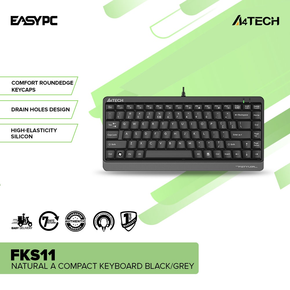 EasyPC A4tech FKS11 Natural A Compact Keyboard Black/grey Shopee
