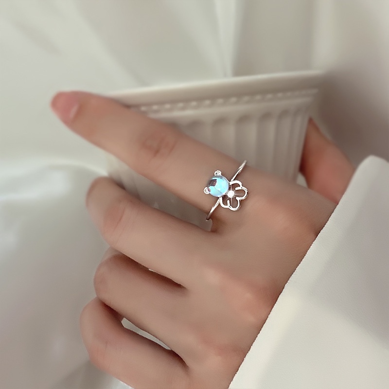 Moonlight Stone Bear Ring Open Ring New Cute Zircon Bear Ring_voghion.com