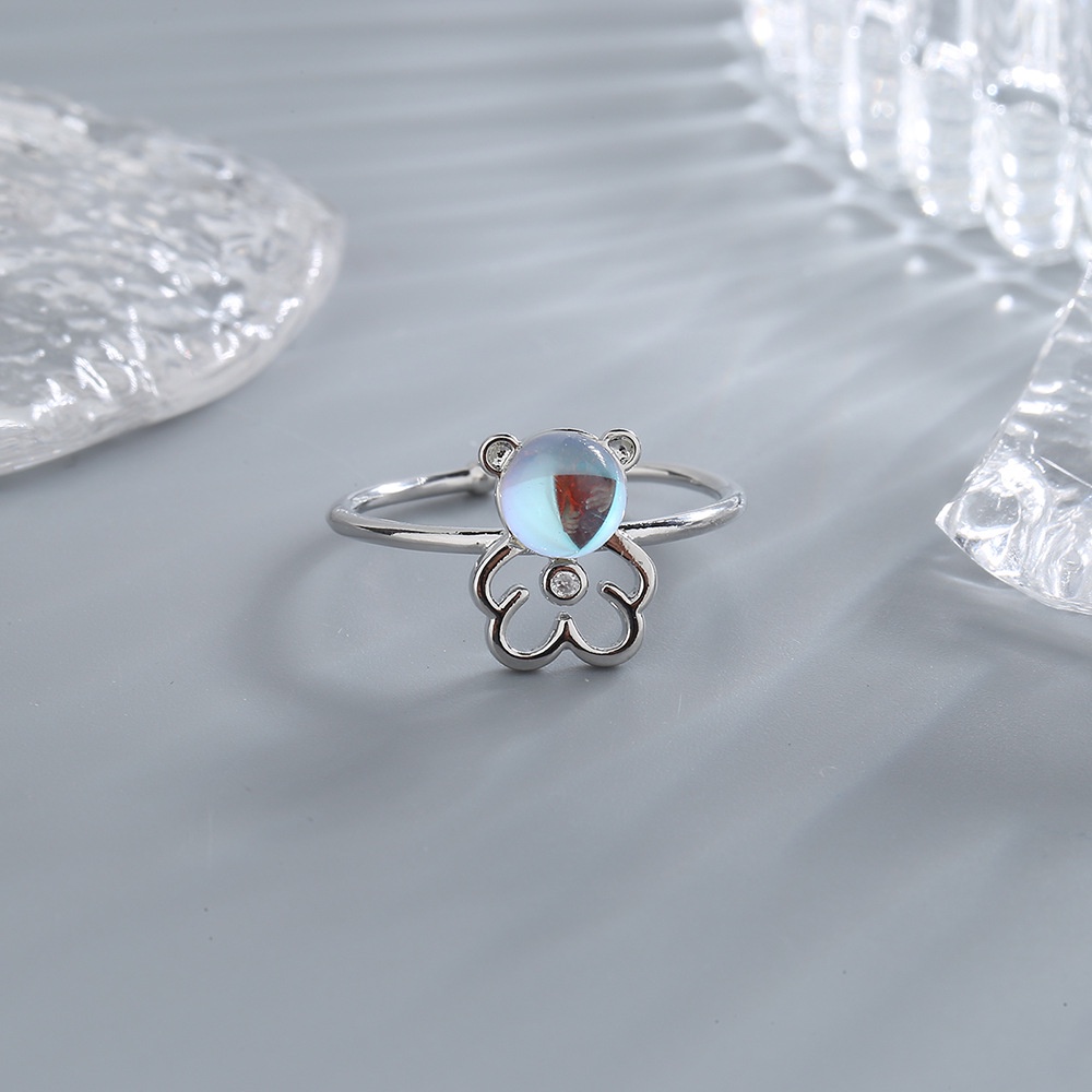Moonlight Stone Bear Ring Open Ring New Cute Zircon Bear Ring_voghion.com