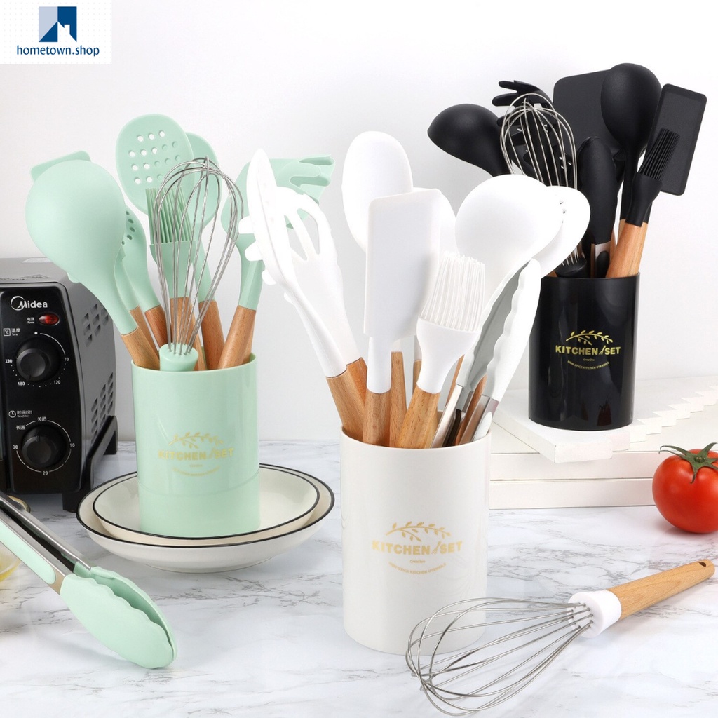 Silicone Kitchen Cooking Utensils Set 12PCS Essentials Baking Kitchen Tools Nonstick Cookware Heat