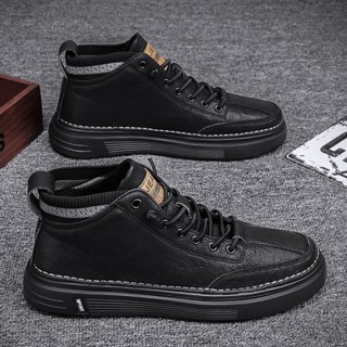 Men’s shoes 2023 new high-top black leather shoes Korean style trendy all-match shoes