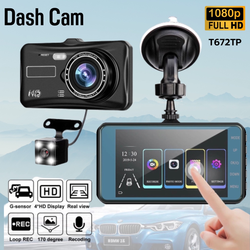 Ettro 4 inch Car Recorder Dash Cam T672TP Dual lens Touch Screen HD ...