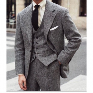 Retro wool suit coat spring British tweed slim suit coat casual men's dress suit trendy F2L8