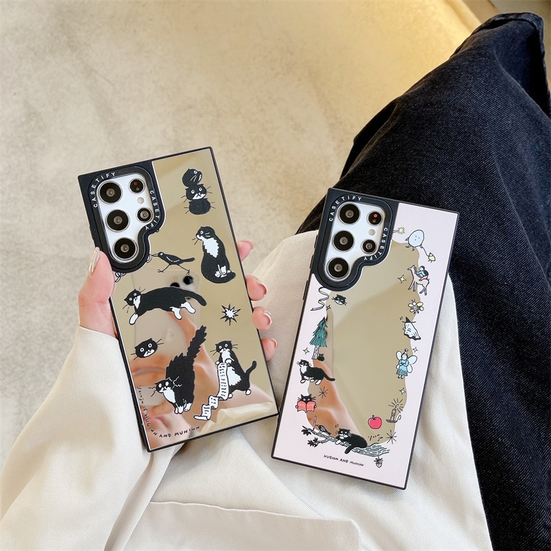 casetify mirror phone case black cat is available for Samsung S23 S23