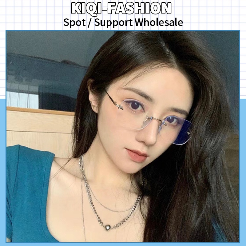 Korean Fashion Rectangular Metal Rimless Reading Eyeglass Trend Men and