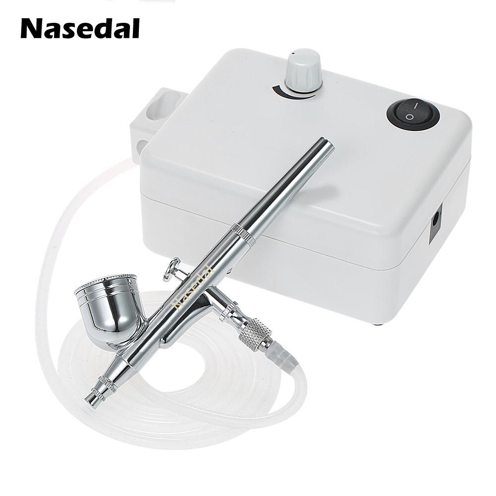 Nasedal Dual Action Airbrush Compressor Kit 0.3mm Sprayer Air Brush for