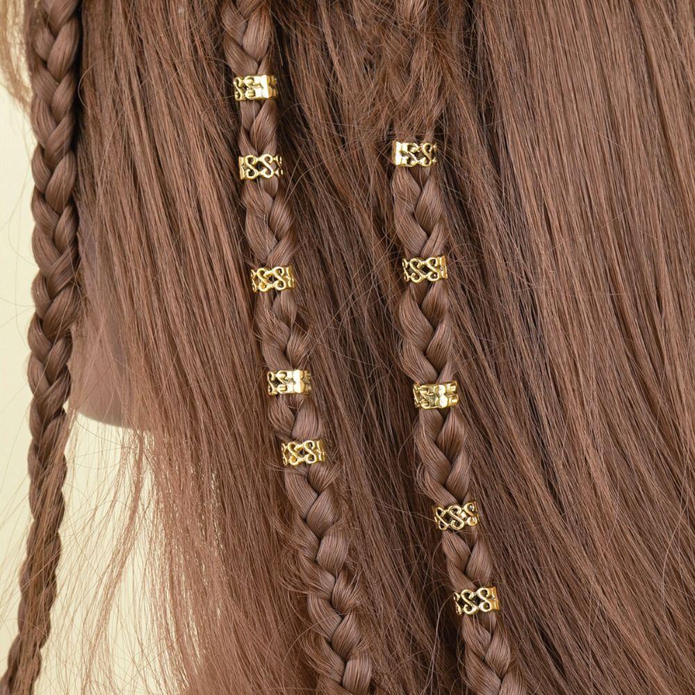 JNBYE 10pcs/set Hair Beads, Alloy Silver Hair Ring Clips, Retro Golden Braid Dreadlocks Bead Daily