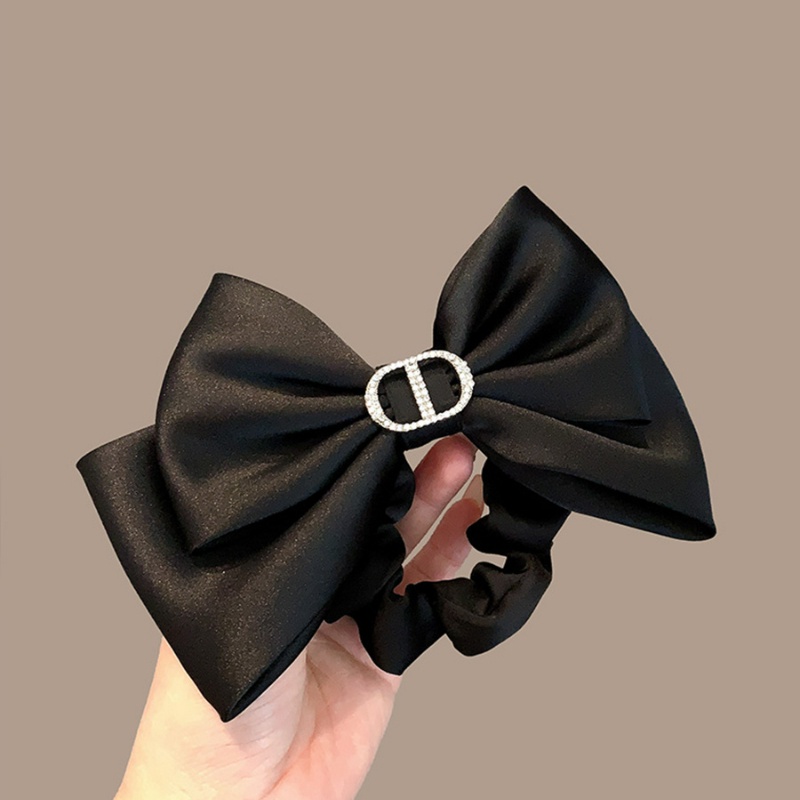 High-end Black Satin Double-layer Bow Hair Rope Luxury Black Bow Hair Tie Exquisite Bow Scrunchies