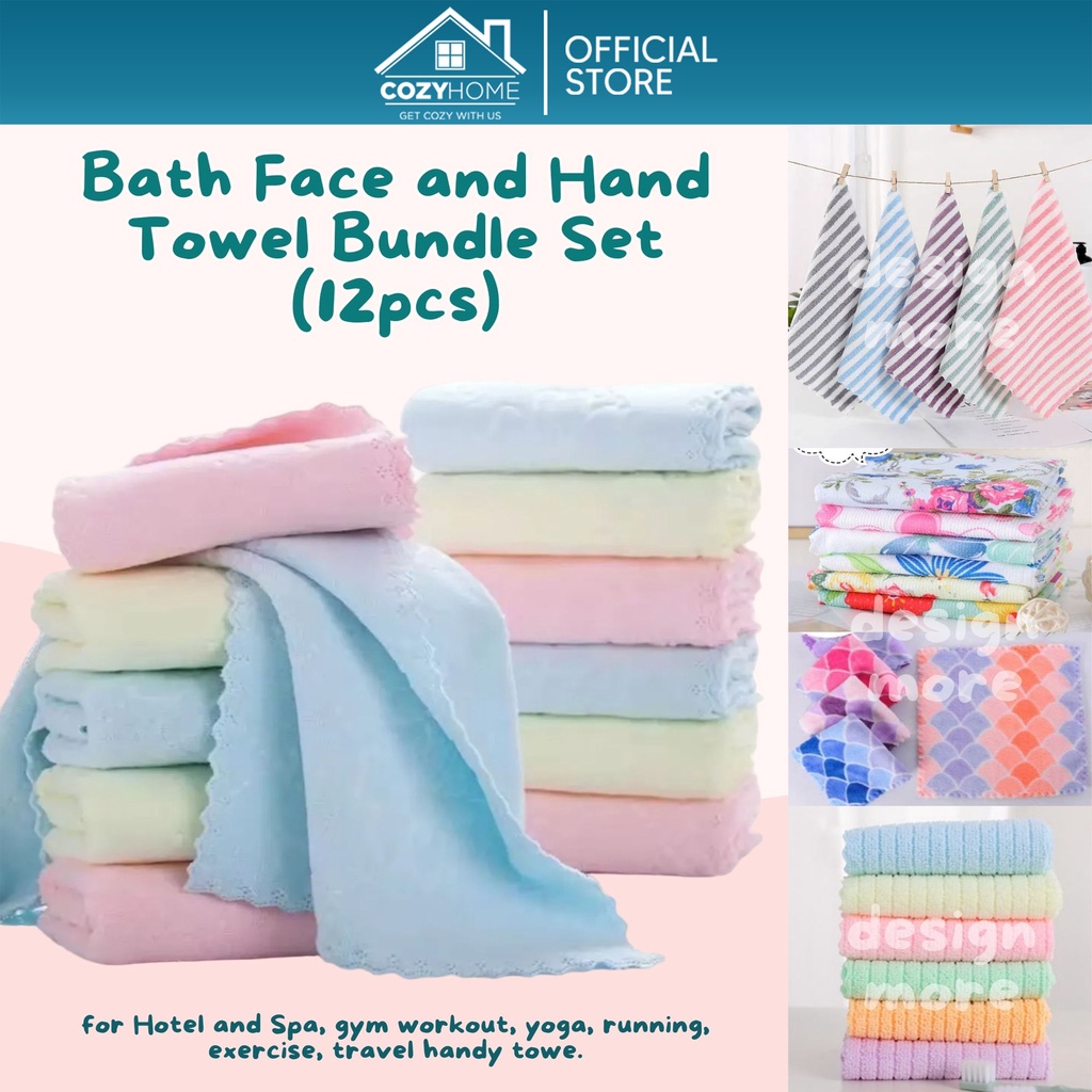 Cozyhome 12PCS. Microfiber Face Towel And Hand Towel Colorful Size, Choose Designs (49 x 26cm)