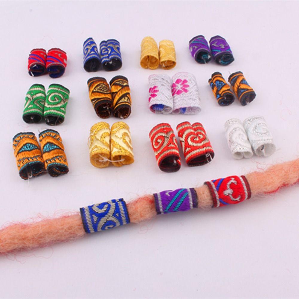 HILARIO 10Pcs/Set Fabric Hair Braid Beads, Mini Hiphop Colorful Cloth Dreadlock Beads, DIY Reggae Embroidery Decoration Men/Women