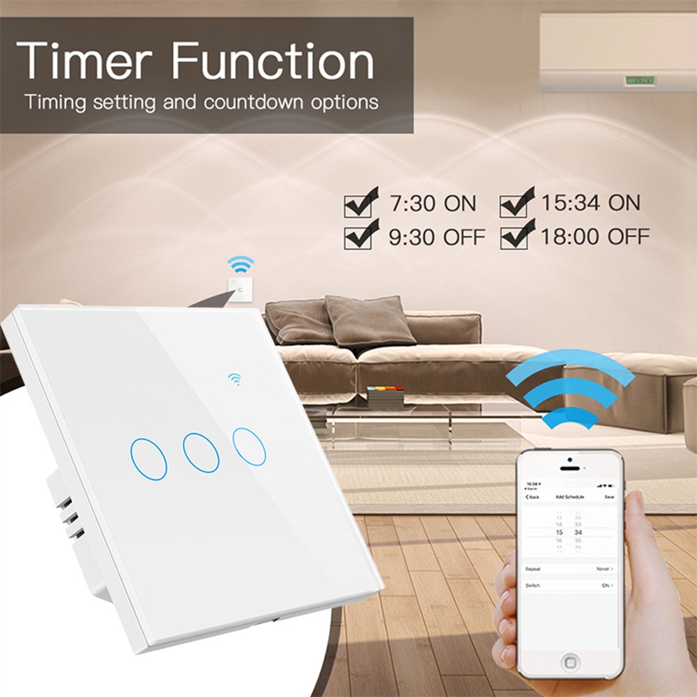 Smart Home Automation Smart Touch Switch Wifi 1/2/3/4gang Tuya Neutral Wire Switch For Alexa And Google Home Wireless Remote Control Wall Panel Smart Life App — view 4