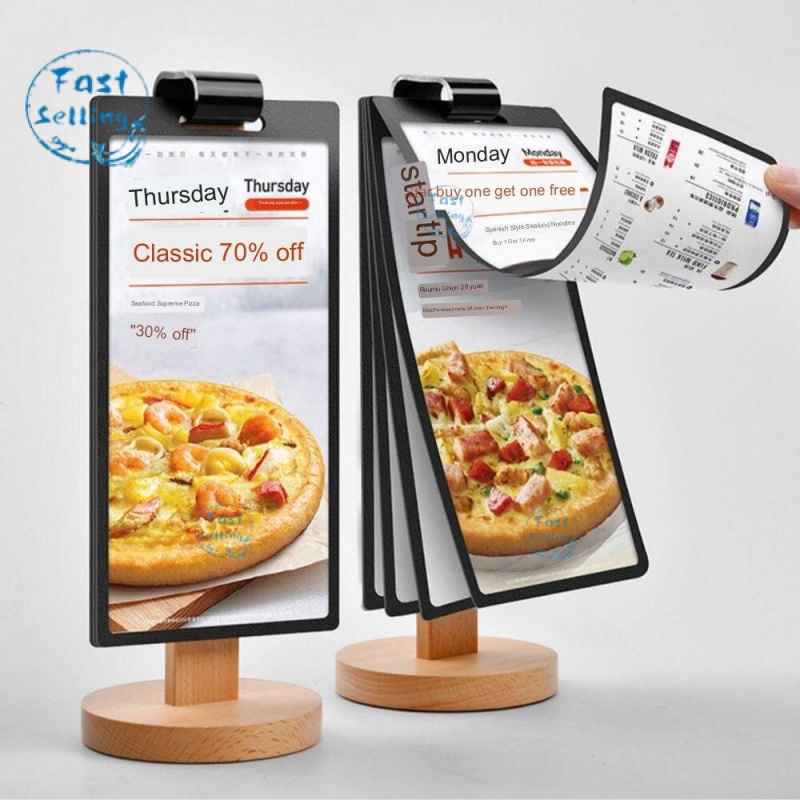 Flip Menu Rack Wooden Flip a4 Display Card Table Card a5 Three-Sided ...