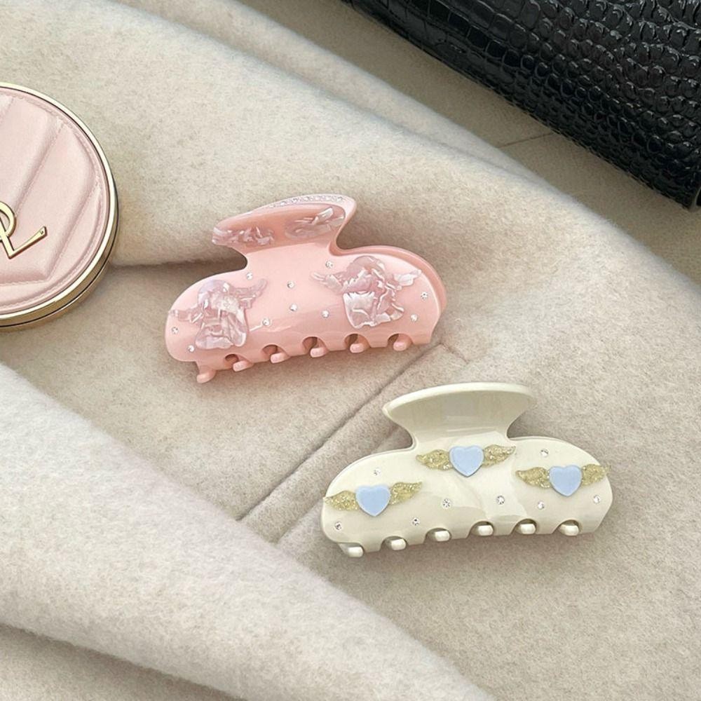 IVORY1 Emijay Hair Claw, Cupid Little Angel Floral Print Hairpin, Personalized Barrette Headwear Korean Style Acetic Acid Flower Shark Clip Girls