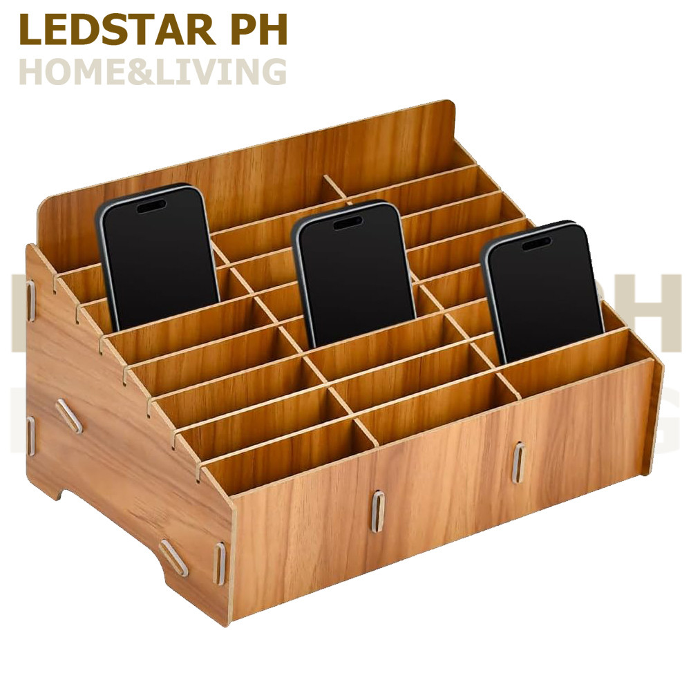 36/24/12 Grid Wooden Cell Phone Storage Box Multifunctional Cell Phone Storage Holder Box Wood