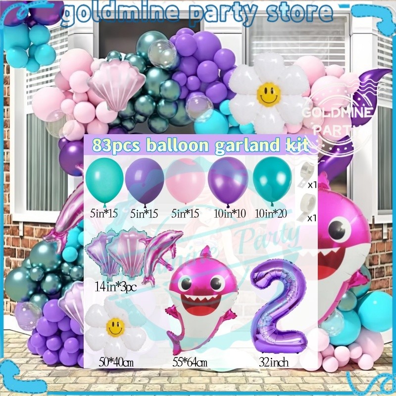 Ocean Baby Shark Balloon Garland Arch Kit Purple Number Foil Balloon Undersea Birthday Party Decorat - Image 2