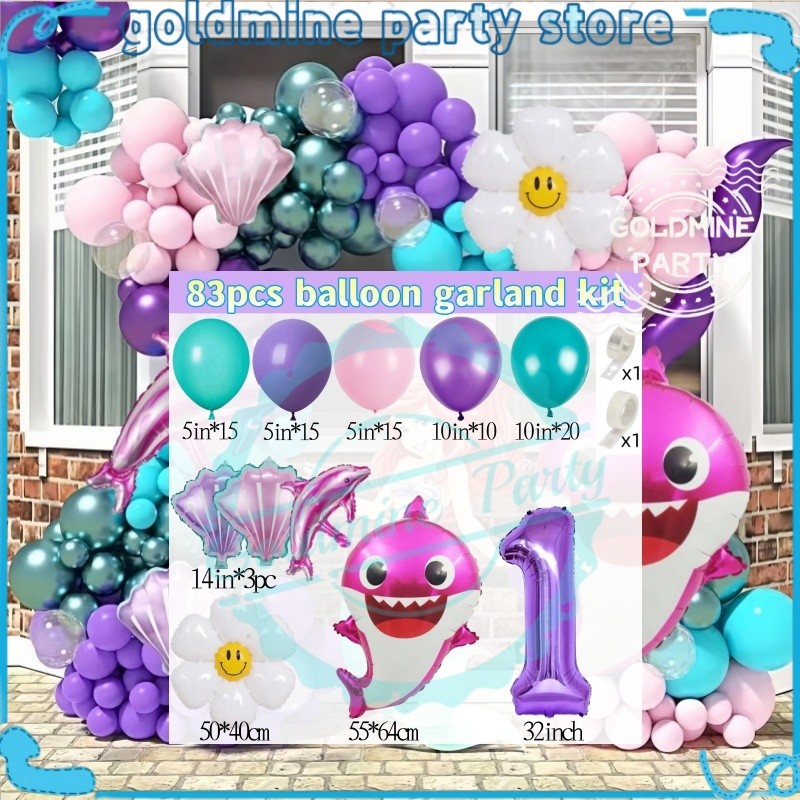 Ocean Baby Shark Balloon Garland Arch Kit Purple Number Foil Balloon Undersea Birthday Party Decorat - Image 5